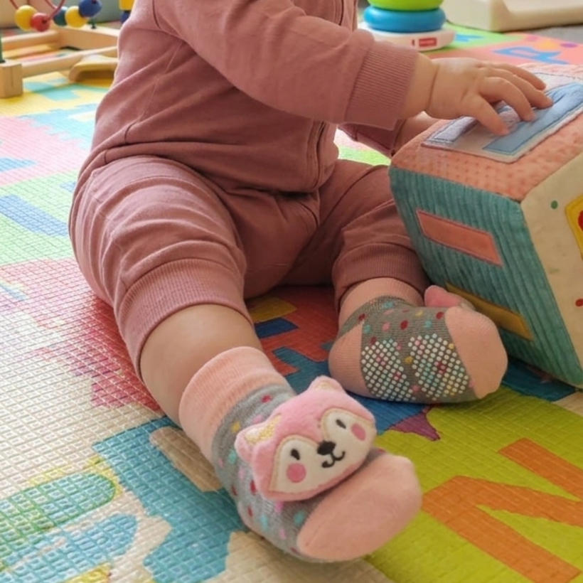 Pink Fox Baby Socks with Grip