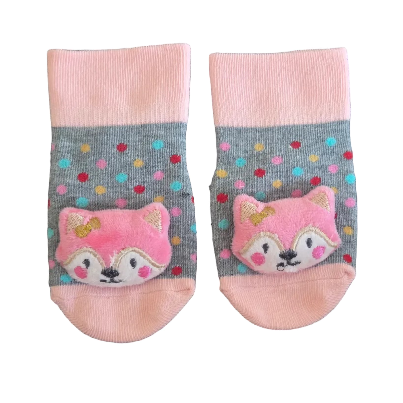 Pink Fox Baby Socks with Grip