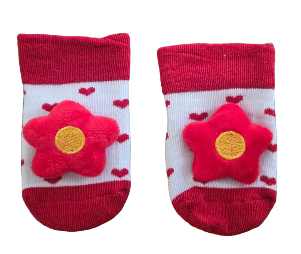Red Flower Baby Socks with Grip
